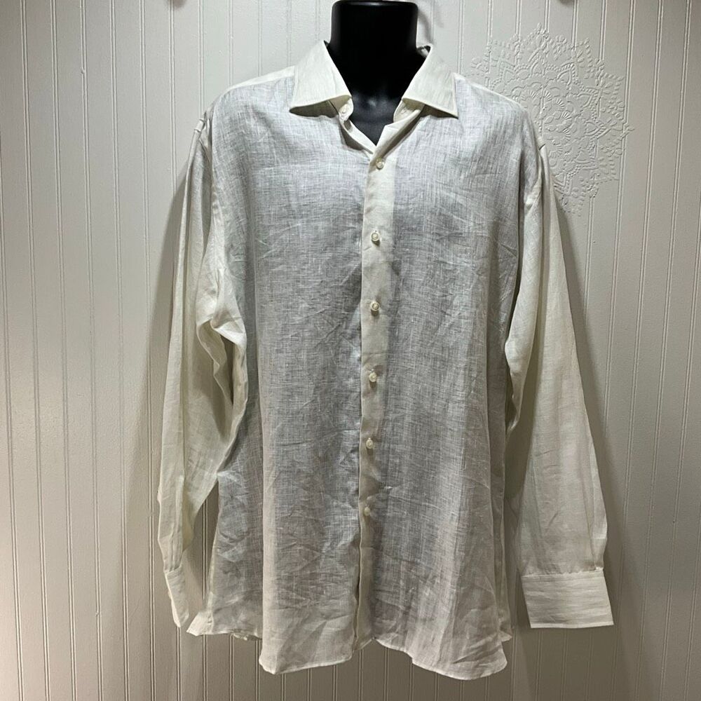 VINTAGE Samuel Baron Clothiers100% Linen Long Sleeve Shirt XL